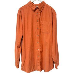 L.L BEAN Mens Corduroy Shirt XL Tall 100% Cotton Orange Long Sleeve Button up Vi